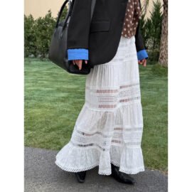White lace cake skirt women's hollow lace A-line skirt