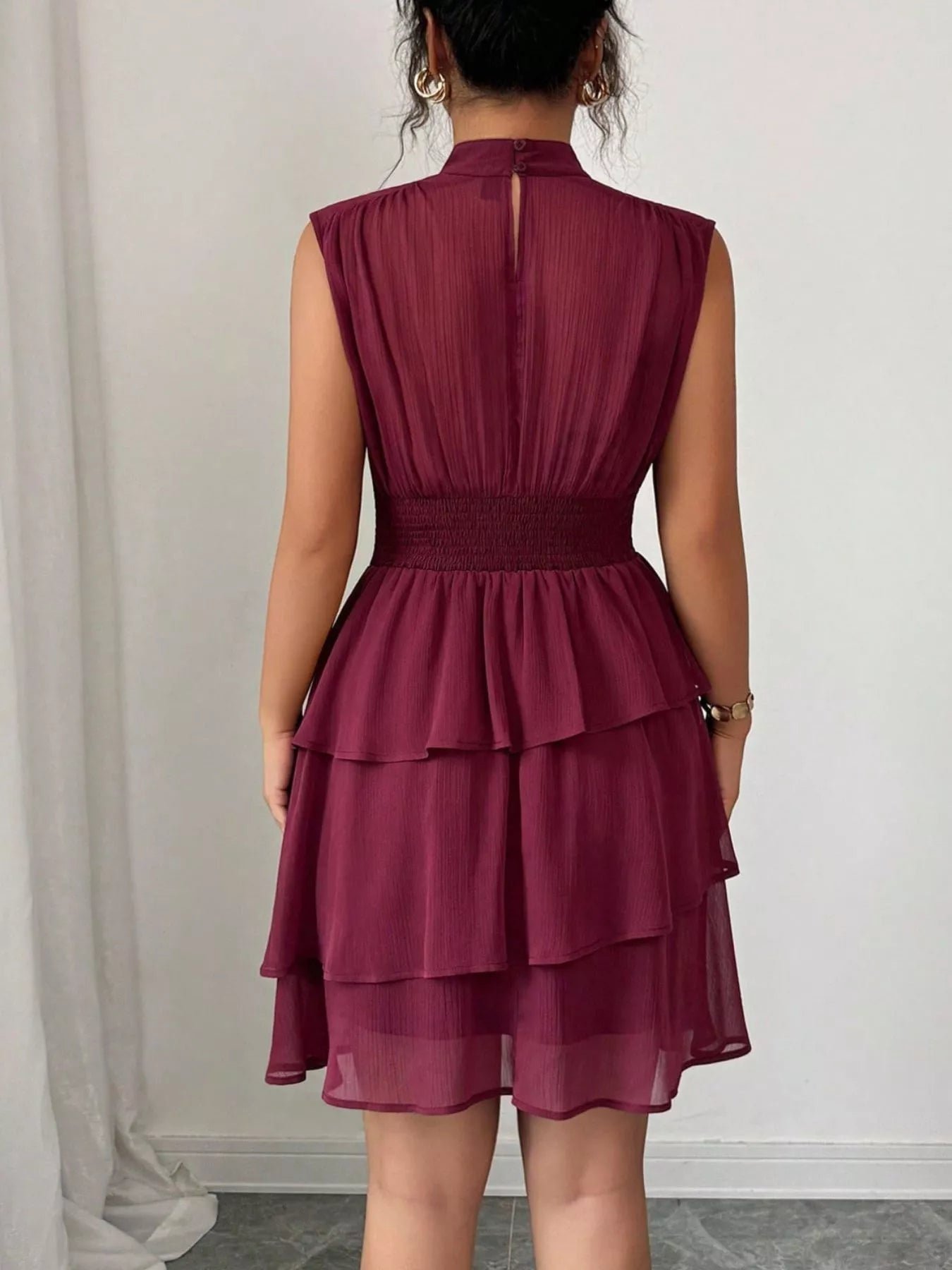 Sleeveless Mock Neck Layered Ruffle Dress 020de0db-b0cd-4cca-bfc3-6660e9aa726f-Max-Origin