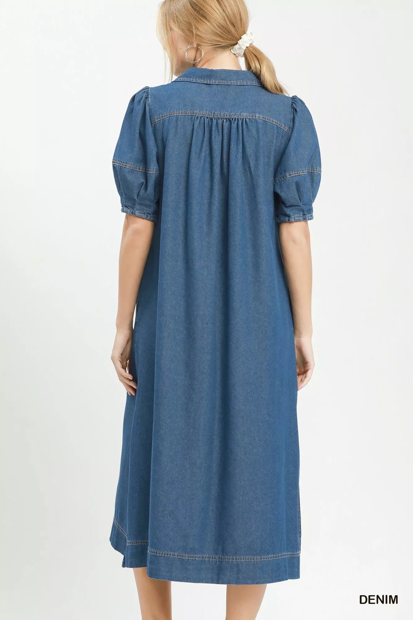 Umgee Chambray Collared Puff Sleeve Dress 0365484c-87f3-4e03-aa44-f85fbf079f61-Max-Origin