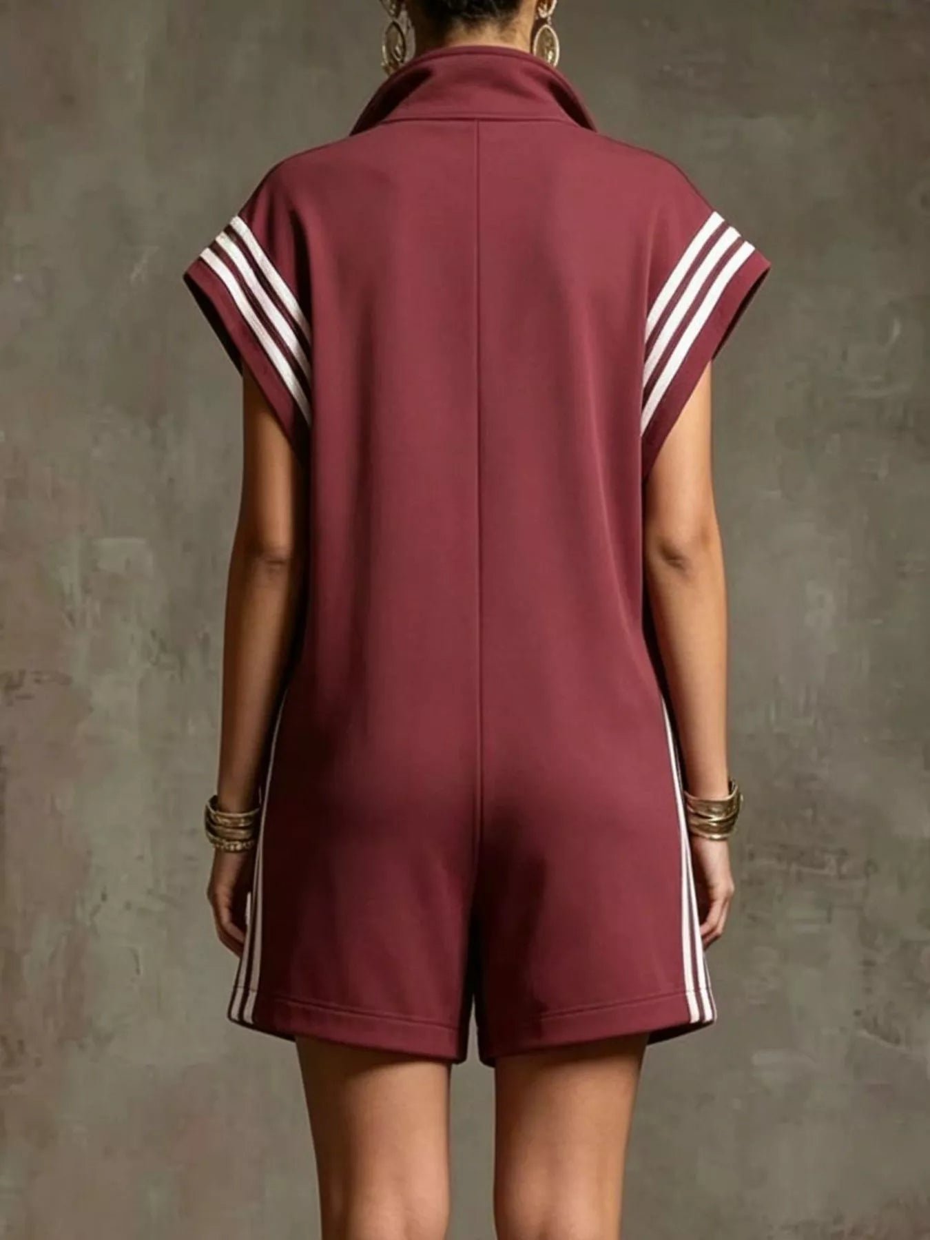 Striped Zip Front Short Sleeve Romper 036a05a5-ee90-428f-9108-9d40e878a87a-Max-Origin