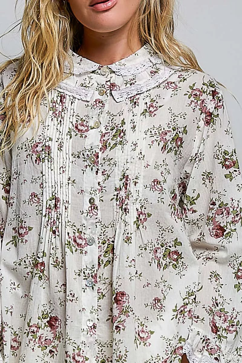 POL Floral Lace Trim Pintuck Button-Down Shirt 036bd5be-705d-4613-b1f4-3ff93264cb05-Max-Origin