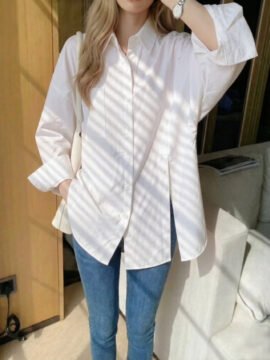 Women's Button Side Slit Shirt – Loose Fit Casual Blouse - Image 3