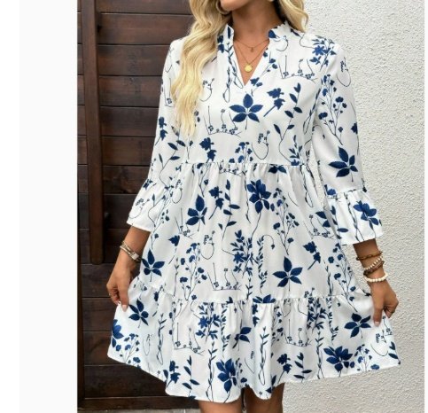 Loose V-neck Ruffle Floral Dress For Women Loose V-neck Ruffle Floral Dress For Women - Image 10
