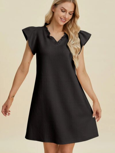 Double Take Full Size Ruffled V-Neck Cap Sleeve Dress 045acb40-0ef7-467b-bf71-a069dca731e9-Max