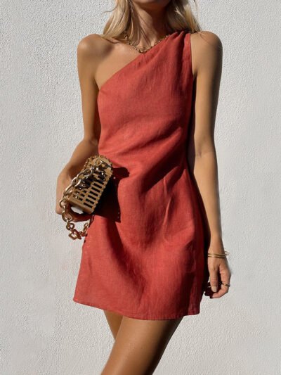 Cotton And Linen Women's Sleeveless Short Skirt Zipper Shoulder