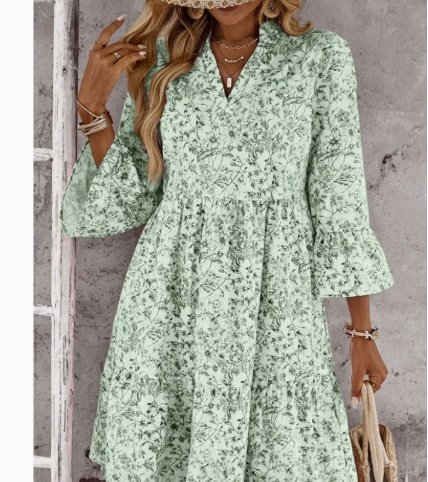 Loose V-neck Ruffle Floral Dress For Women Loose V-neck Ruffle Floral Dress For Women - Image 9