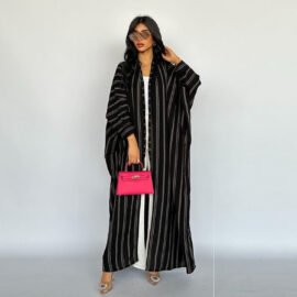 Striped Open Front Abaya | Modest Long Sleeve Kaftan