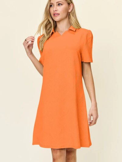 Double Take Full Size Texture Collared Neck Short Sleeve Dress 07c0965e-ec5d-4961-9f15-006e130a58c1-Max