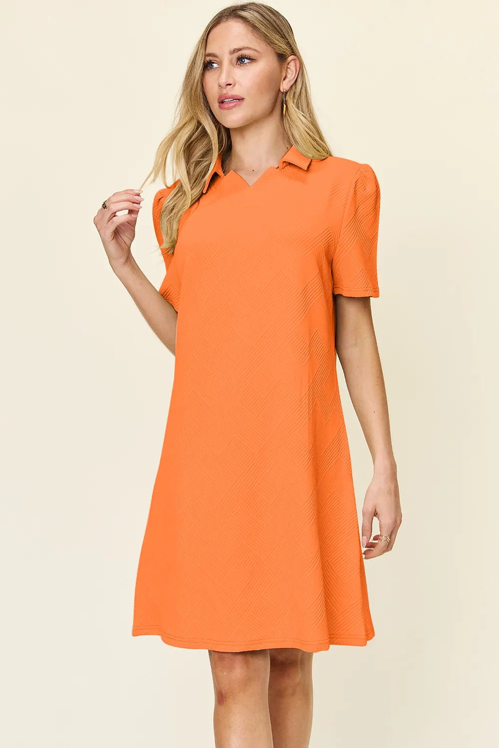 Double Take Full Size Texture Collared Neck Short Sleeve Dress 07c0965e-ec5d-4961-9f15-006e130a58c1-Max
