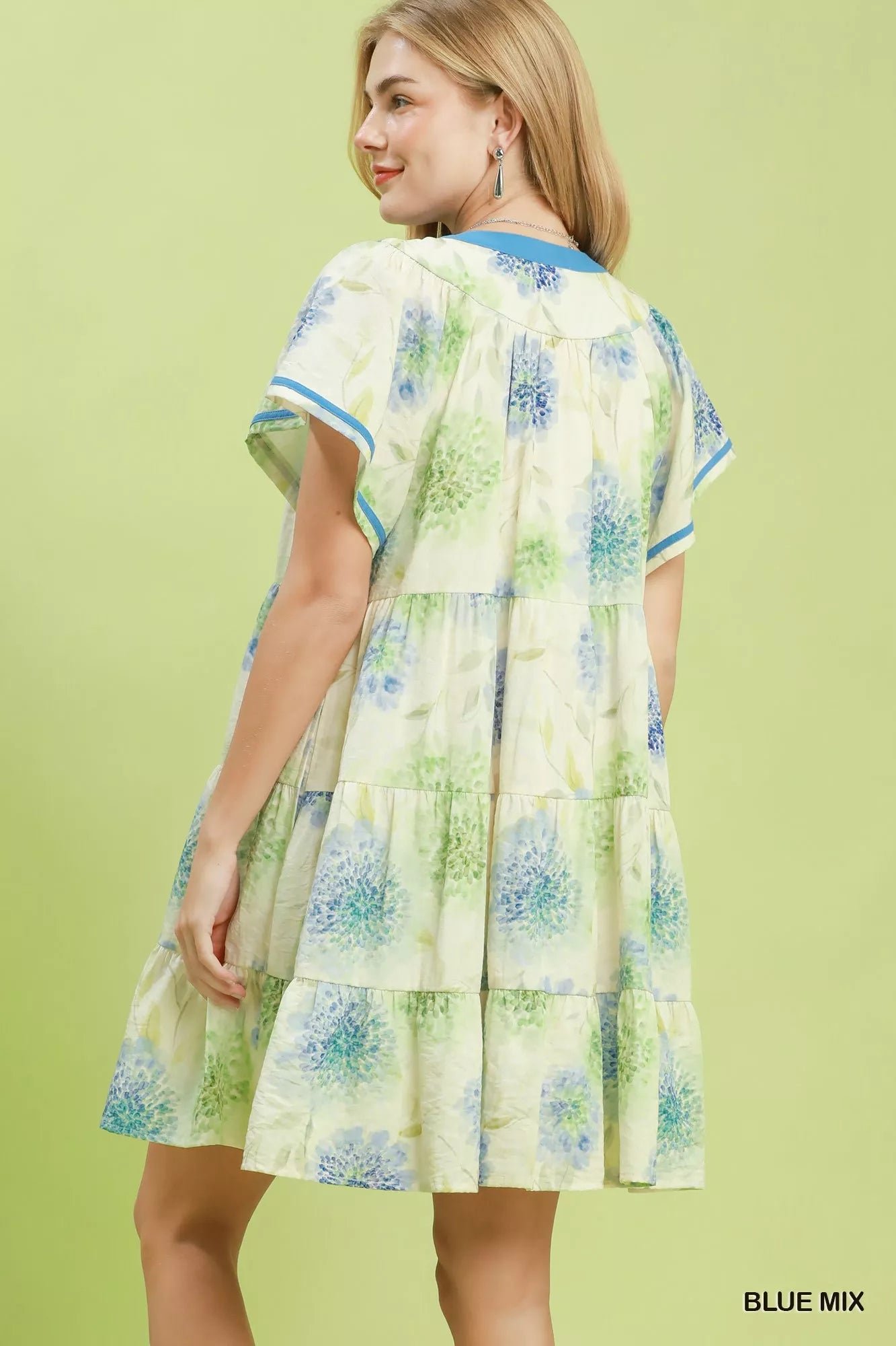 Umgee Floral Print Contrast Trim Tiered Babydoll Dress 09f9b52b-de46-49af-b2ab-6f83b8b625b9-Max-Origin