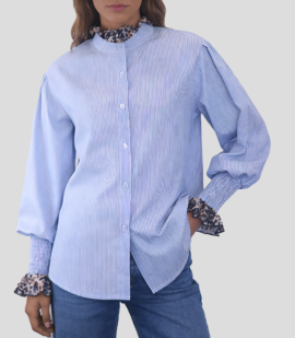 Striped Leopard Patchwork Button Down Shirt Striped Leopard Patchwork Button Down Shirt - Image 2