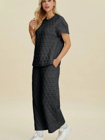 Double Take Full Size Texture Round Neck Short Sleeve Top and Pants Set 0a3df13e-dab3-4634-81f0-e4f6ab171778-Max