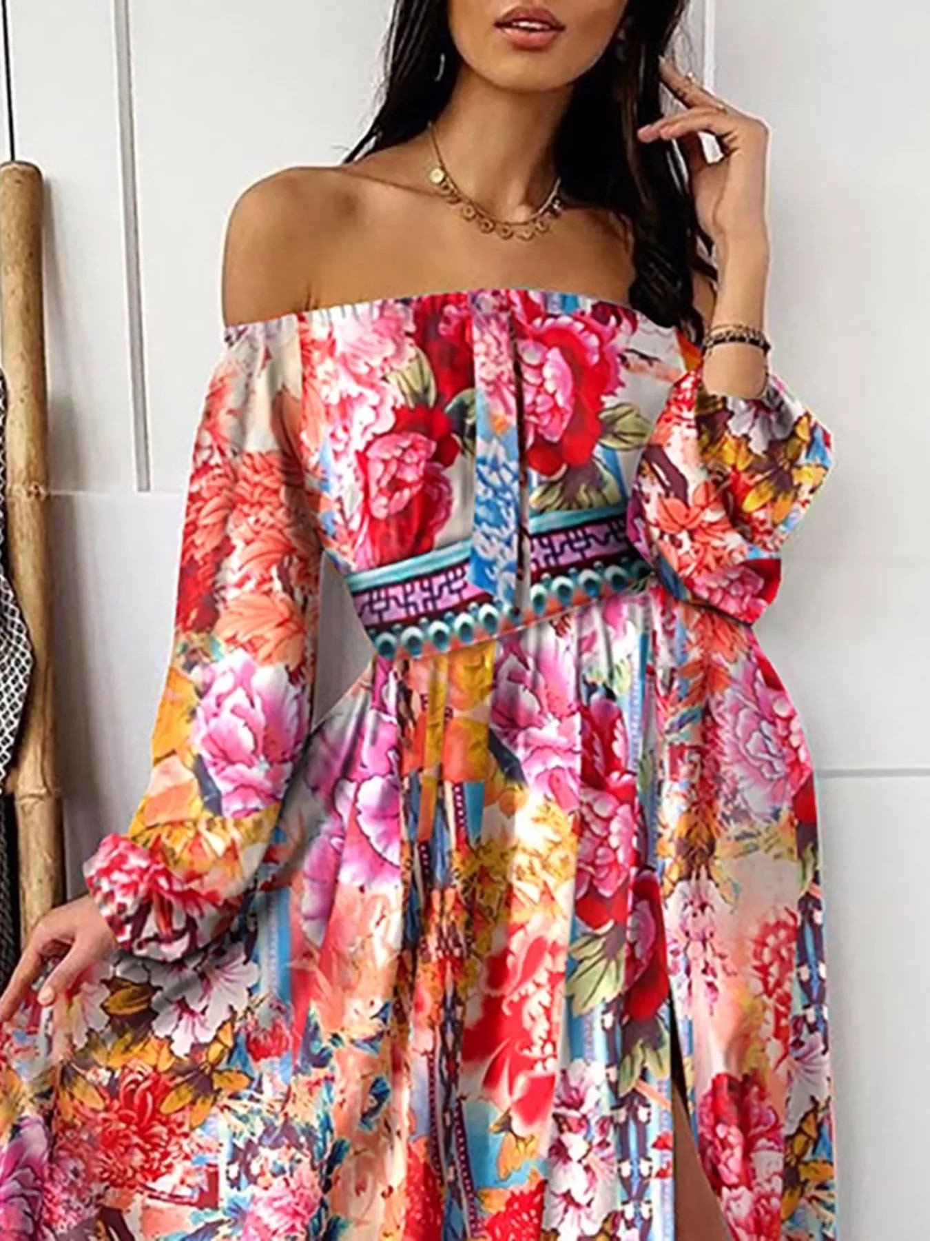 Slit Printed Off Shoulder Maxi Dress c5ccecf7d86d4515975f0c4dbd906dab-Max-Origin