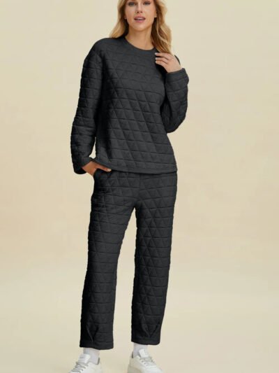 Double Take Full Size Texture Round Neck Long Sleeve Top and Pants Set 0d702f21-96a7-4918-911a-5f5c9107b6f6-Max