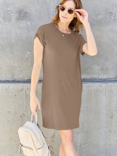 Basic Bae Full Size Round Neck Short Sleeve Dress with Pockets 0eeb5624-3459-45f7-a4aa-73df89d83c45-Max