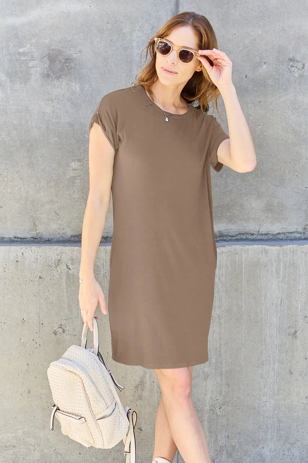 Basic Bae Full Size Round Neck Short Sleeve Dress with Pockets 0eeb5624-3459-45f7-a4aa-73df89d83c45-Max