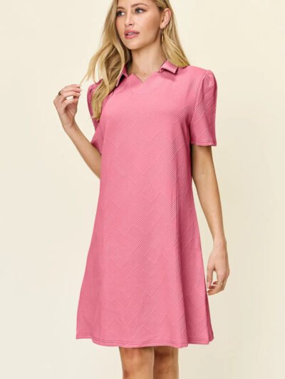 Double Take Full Size Texture Collared Neck Short Sleeve Dress 0f8490f5-cac4-4cd5-9a3c-7428f774ed72-Max