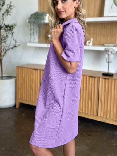Double Take Full Size Texture Collared Neck Short Sleeve Dress 10086c55-4446-485b-994c-e0bee8160ca7-Max