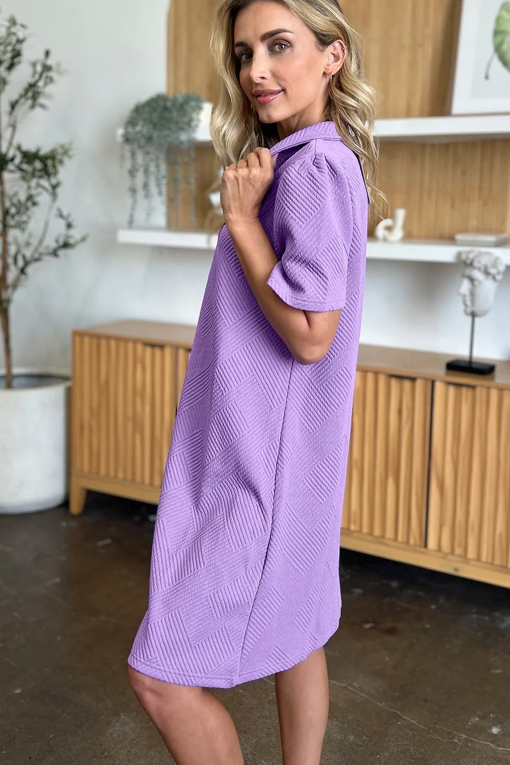 Double Take Full Size Texture Collared Neck Short Sleeve Dress 10086c55-4446-485b-994c-e0bee8160ca7-Max