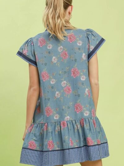 Umgee Floral Contrast Trim Ruffle Hem Mini Dress 100f0190-3976-4c0f-a91a-2c66e66868ee-Max-Origin