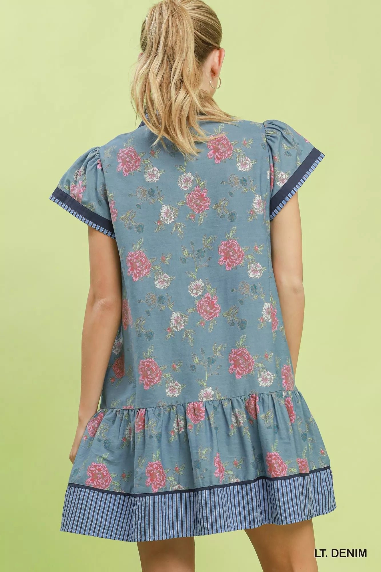 Umgee Floral Contrast Trim Ruffle Hem Mini Dress 100f0190-3976-4c0f-a91a-2c66e66868ee-Max-Origin