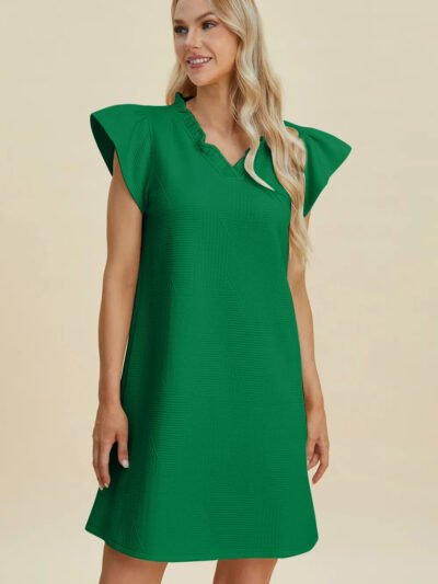 Double Take Full Size Ruffled V-Neck Cap Sleeve Dress 11226690-722e-4886-816f-c443e36bb8e9-Max