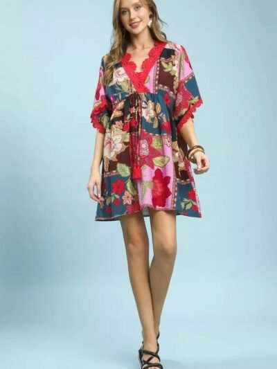 Umgee Abstract Print V-Neck Mini Dress 64f96b0b-b7e3-4172-88be-5504e8d32caa-Max-Origin