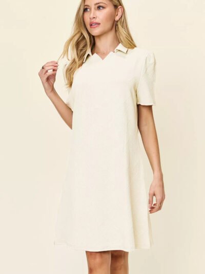Double Take Full Size Texture Collared Neck Short Sleeve Dress 115c4c5a-65c5-4605-9bc0-7759b5d4dfa4-Max