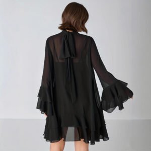 Chiffon Half-high Neck Dress With Flared Sleeves Chiffon Half-high Neck Dress With Flared Sleeves