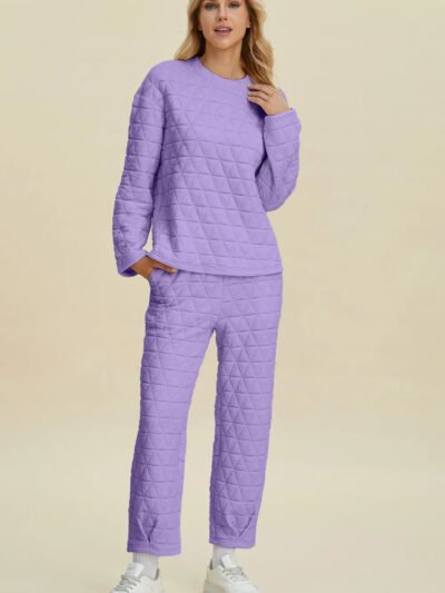 Double Take Full Size Texture Round Neck Long Sleeve Top and Pants Set 13e0f893-2b87-401b-afc2-5022fd66531c-Max