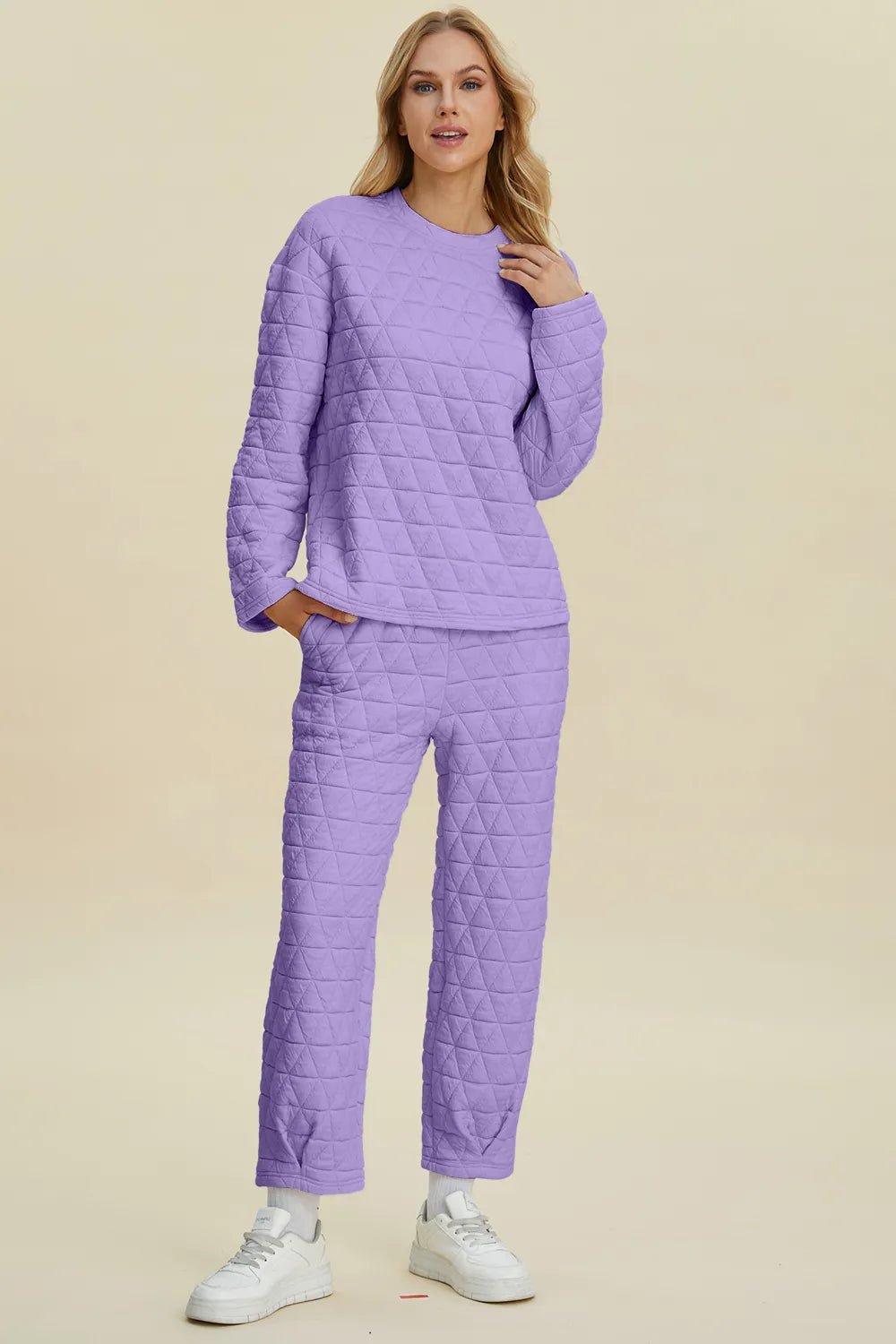 Double Take Full Size Texture Round Neck Long Sleeve Top and Pants Set 13e0f893-2b87-401b-afc2-5022fd66531c-Max