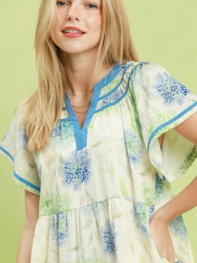 Umgee Floral Print Contrast Trim Tiered Babydoll Dress 17709cc5-f3e0-4ee7-ba71-f0fe9a55eac9-Max-Origin