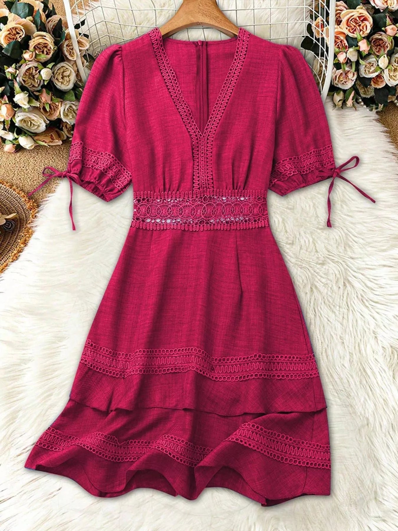 Lace Detail V-Neck Mini Dress 18438e20-0100-40fc-85ae-6914441ec0a0-Max-Origin