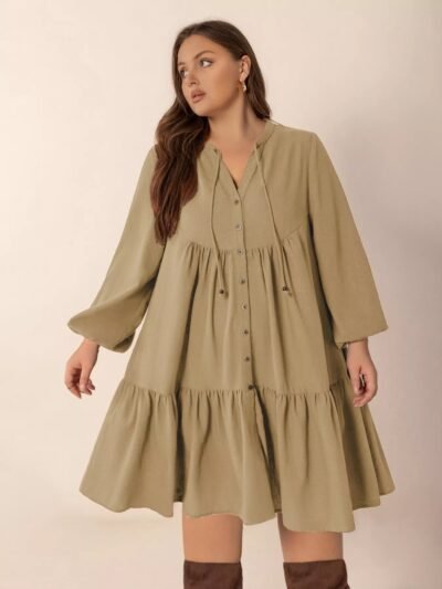 Plus Size Tie Neck Balloon Sleeve Dress 1898c576-ef98-4f63-a10c-13f76fb8ef6a-Max-Origin