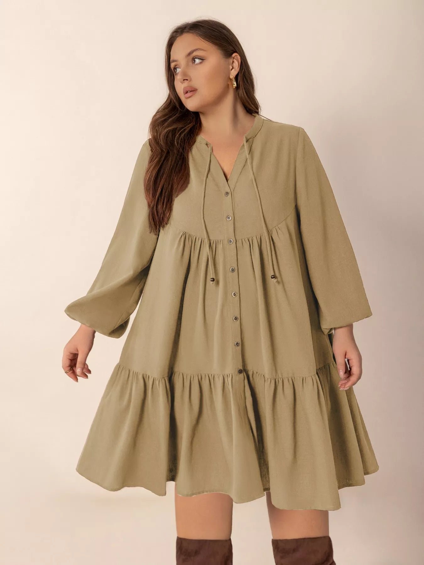 Plus Size Tie Neck Balloon Sleeve Dress 1898c576-ef98-4f63-a10c-13f76fb8ef6a-Max-Origin