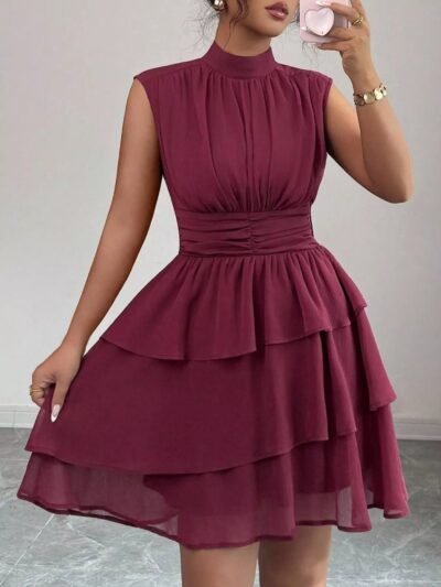 Sleeveless Mock Neck Layered Ruffle Dress 18f2bd96-032d-4c2f-bfaa-734d670955b4-Max-Origin