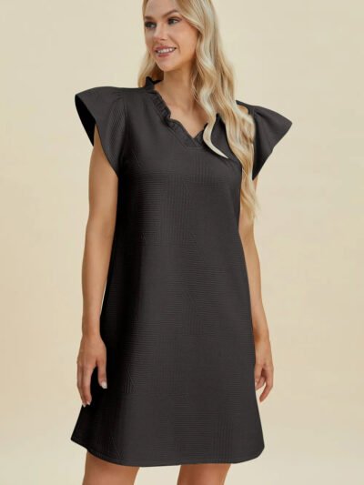 Double Take Full Size Ruffled V-Neck Cap Sleeve Dress 19702571-3fa7-46d8-b946-493ffb4933d0-Max