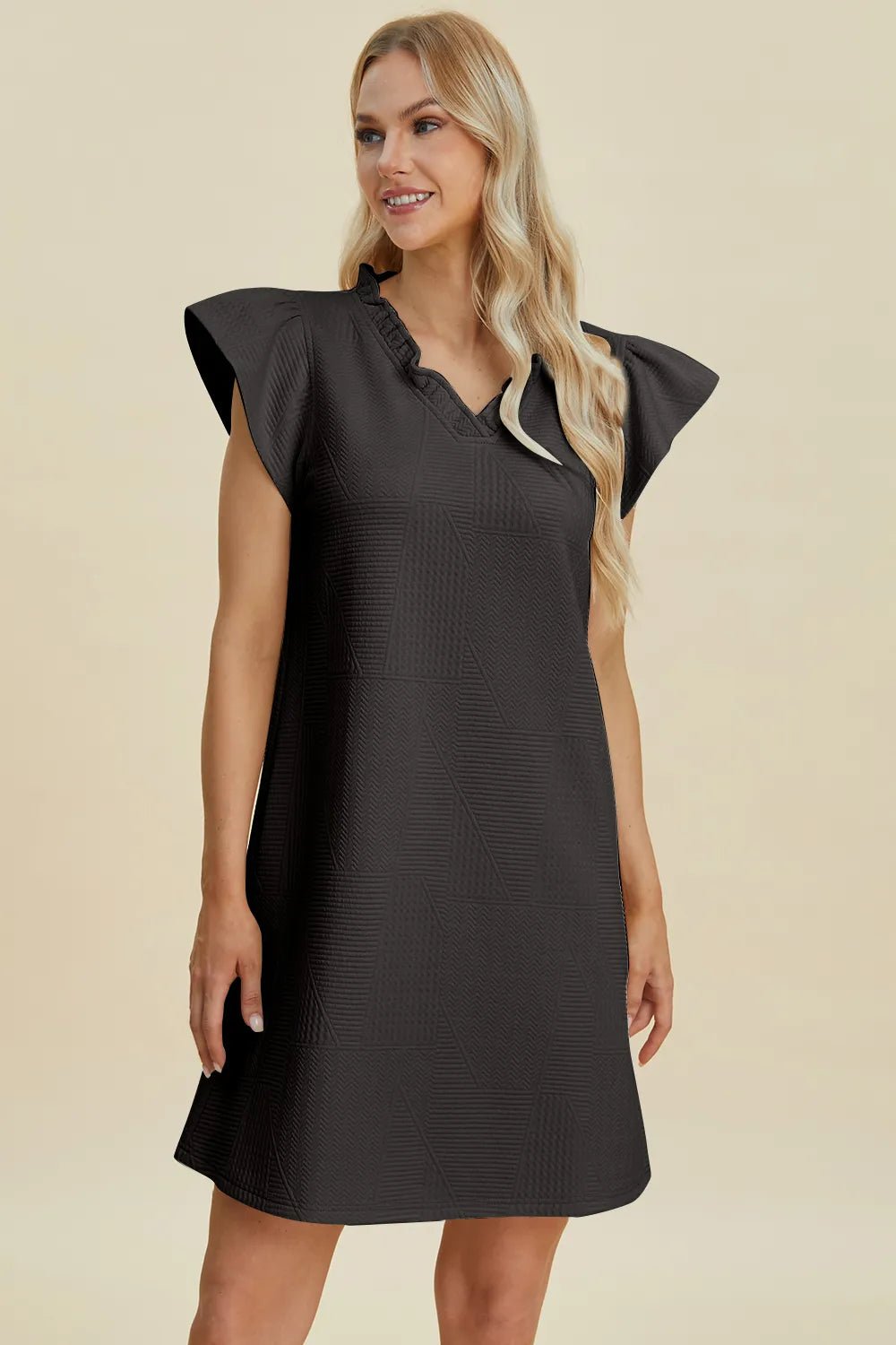 Double Take Full Size Ruffled V-Neck Cap Sleeve Dress 19702571-3fa7-46d8-b946-493ffb4933d0-Max
