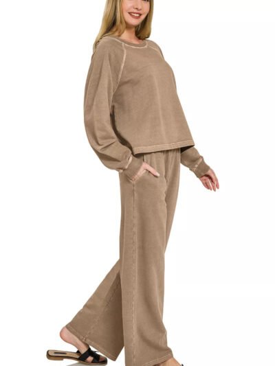 Zenana Washed F/terry Round Neck Pullover & Pants Set 19b3cbe9-eb46-43df-bfd3-23134977c547-Max-Origin