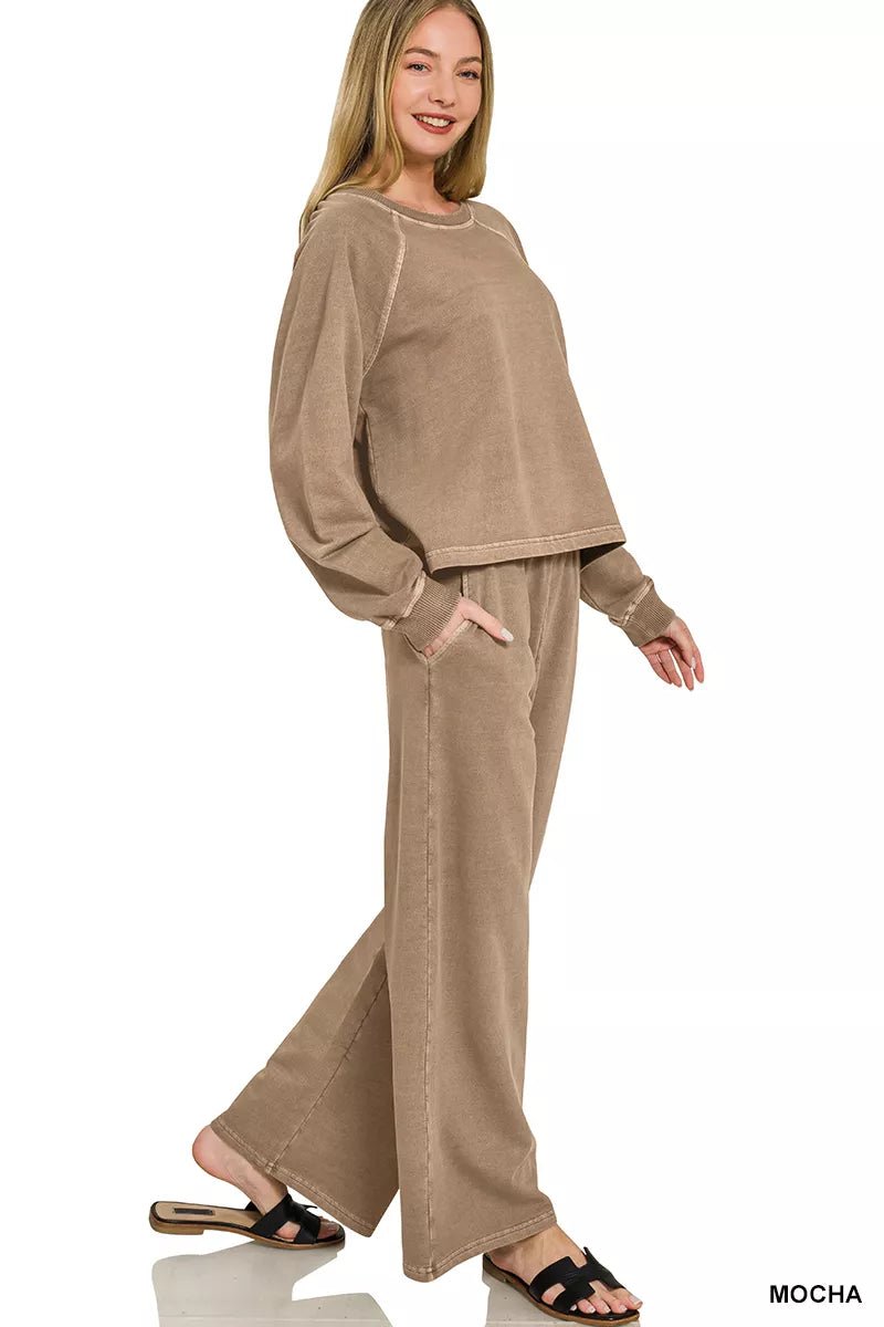 Zenana Washed F/terry Round Neck Pullover & Pants Set 19b3cbe9-eb46-43df-bfd3-23134977c547-Max-Origin