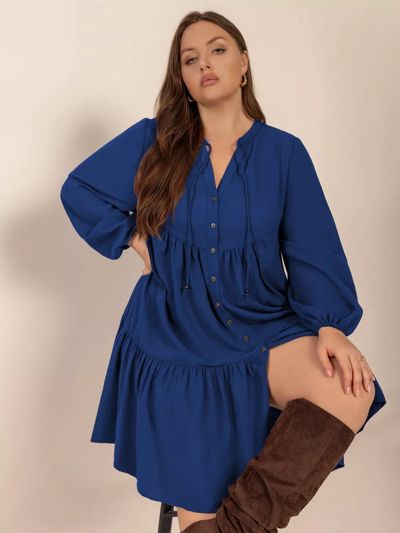 Plus Size Tie Neck Balloon Sleeve Dress 1c5b16bd-7f95-4939-8281-7de3221db29b-Max-Origin