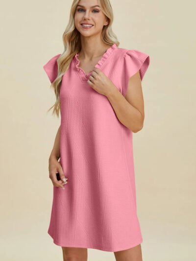 Double Take Full Size Ruffled V-Neck Cap Sleeve Dress 1df4aaef-1b28-4d0c-aa1b-490e7bbc3e05-Max