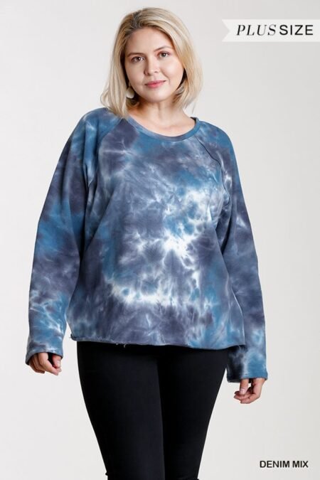 Long Sleeve Raw Hem Ladies Tie Dye Tops