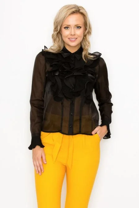 Ruffle Trim Long Sleeve Blouse