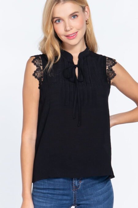 Lace Sleeve China Collar Top