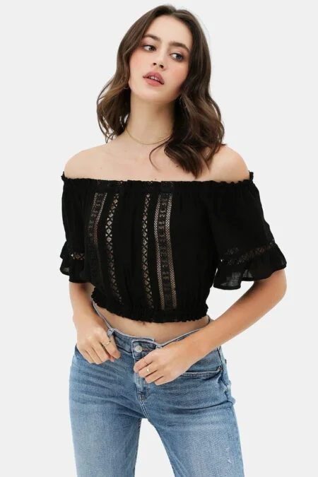 Lace Off Shoulder cropped tank top