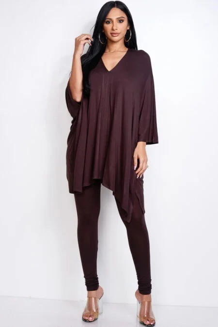 Solid Heavy Rayon Spandex Cape Top and Leggings Set