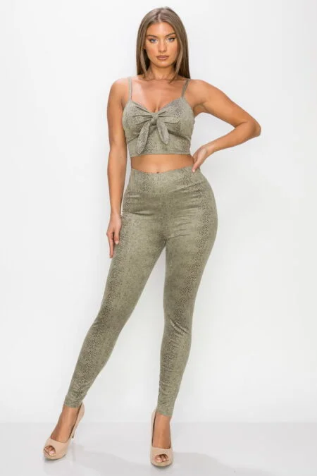 Snake Print Leggings Sleeveless Crop Top Set