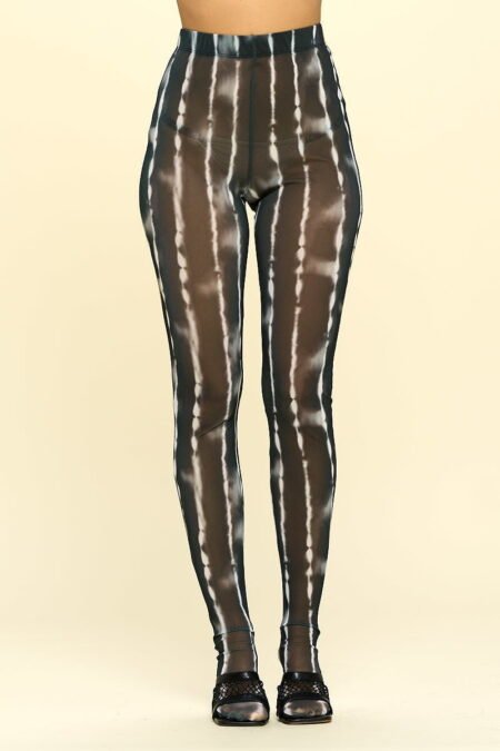 Sheer High Rise Leggings in striped black and white with a high-rise elastic waistband