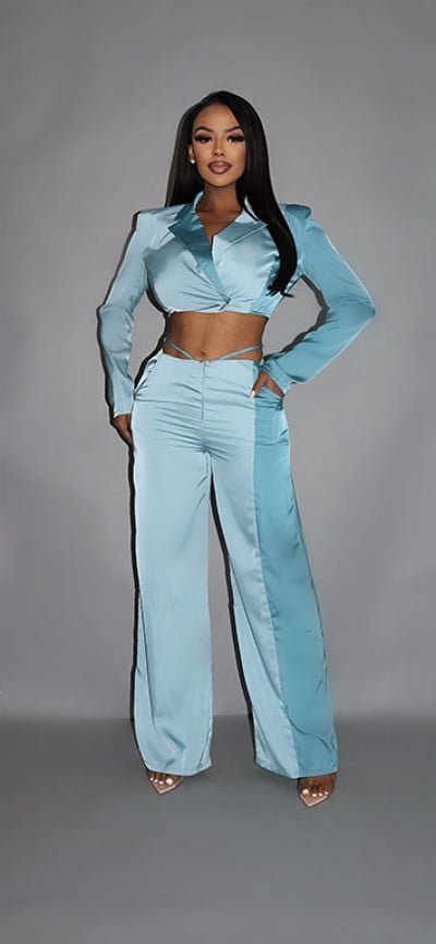 Blue Cropped Blazer Set